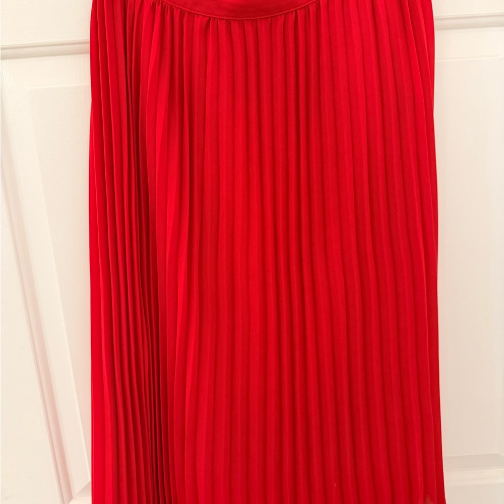 a new day Red Pleated Midi Skirt